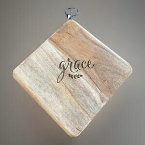 Acacia Wood Cutting Board “Grace” Engraved • Rustic Farmhouse Serving Board